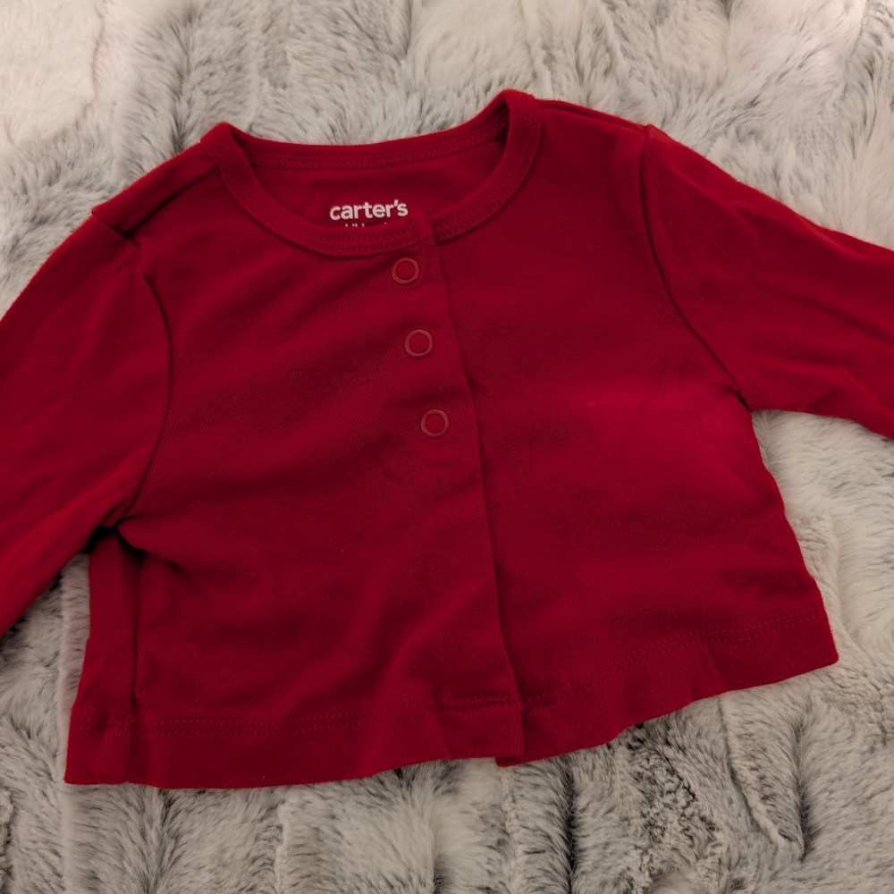Carter's Gray Dress with Red Heart Pattern Onesie And Red Cardigan 6-9 Month Set - Picture 4 of 6